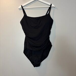 La Blanca Square‎ Neck Ruched Black One Piece Swimsuit Women's 16